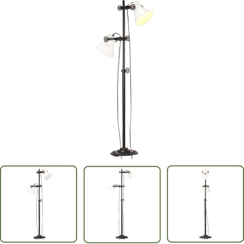 The Living Store Stehlampe 2-flammig Weiß E27 Gusseisen - Industrielle Stehlampe - Stehlampe Schwarz Weiß - E27 Lampe - ...