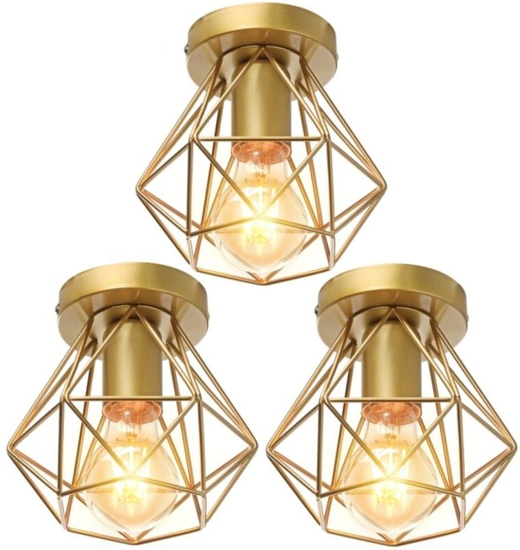 3 Stücke Vintage Industrial Deckenleuchten Eisenkäfig Lampenschirm Pendelleuchte Gold Hängelampe Ø16cm