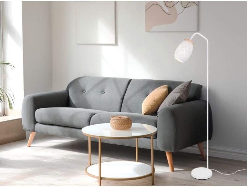 Reality Leuchten - Stehleuchte bidar in Weiß mit ausgefallenem Stanzmuster, Höhe 147cm