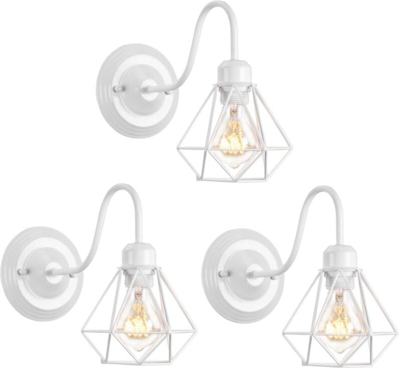 3 Stücke Vintage Wandlampe Innen Wandleuchte Metall Käfig Wandspot Weiß Ø15,5cm für Café Restaurant Schlafzimmer