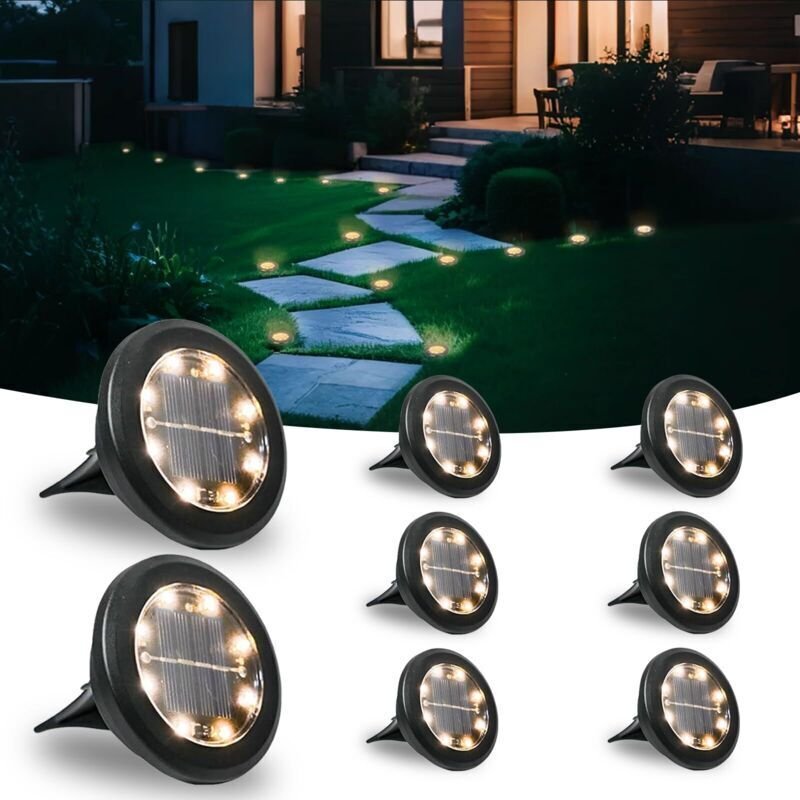 8er-Set Solar-Bodenleuchten für den Außenbereich, 8 LED-Gartenleuchten mit Solarbetrieb, IP65 wasserdicht, langlebig, fü...