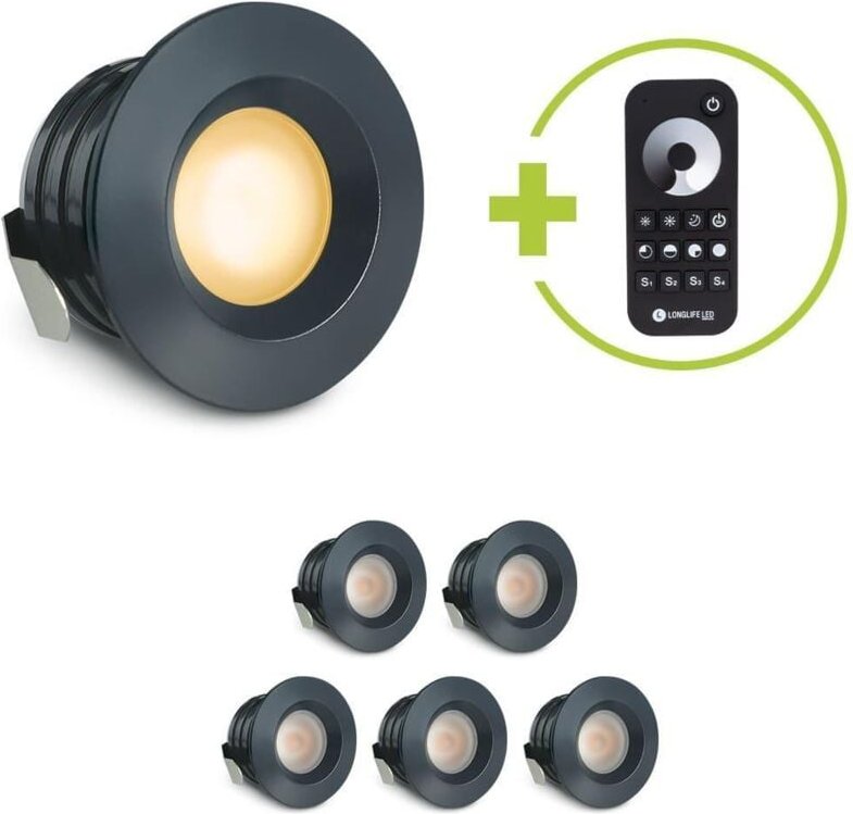 Einbaustrahler Mini flach Torino 3W 2700K IP44 - Farbe: anthrazit RAL 7016 - Anzahl: 6x