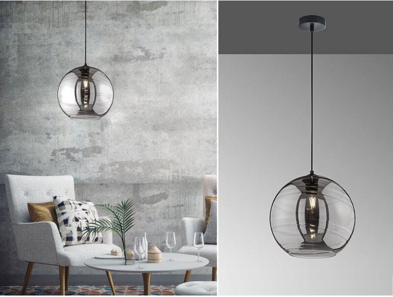 Led Pendelleuchte einflammig Rauchglas Kugel, ø 30cm