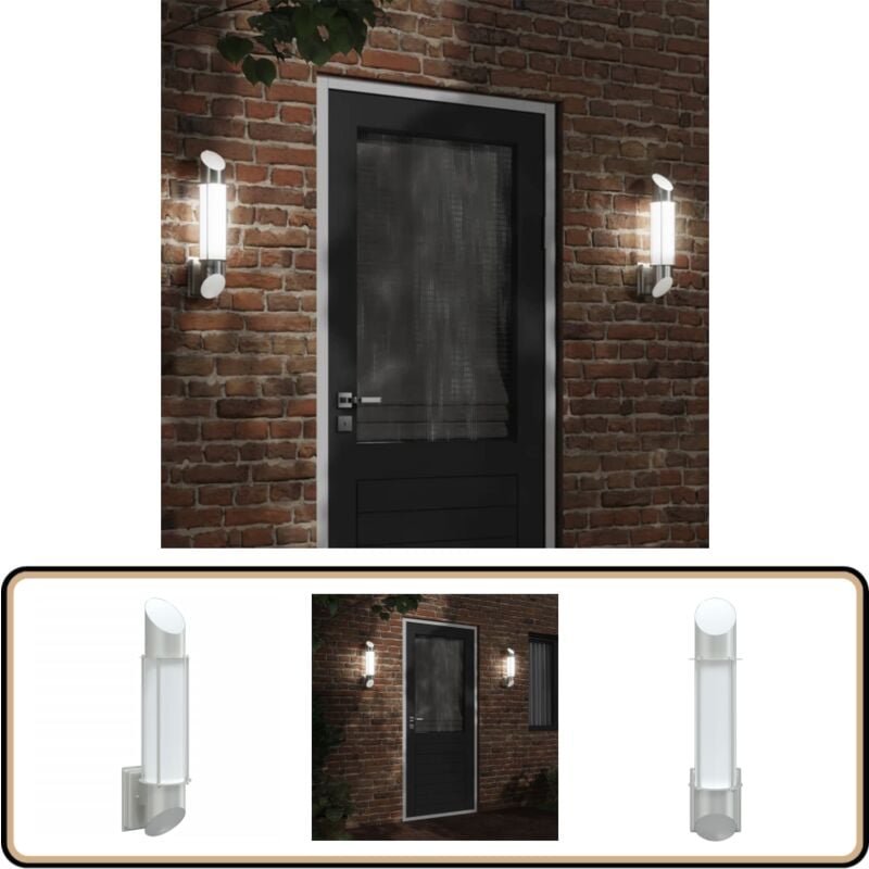 Außenwandleuchte Silbern Edelstahl - Outdoor Wandleuchte - Edelstahl Leuchte - Gartenbeleuchtung - Gartenlampe - Wetterf...