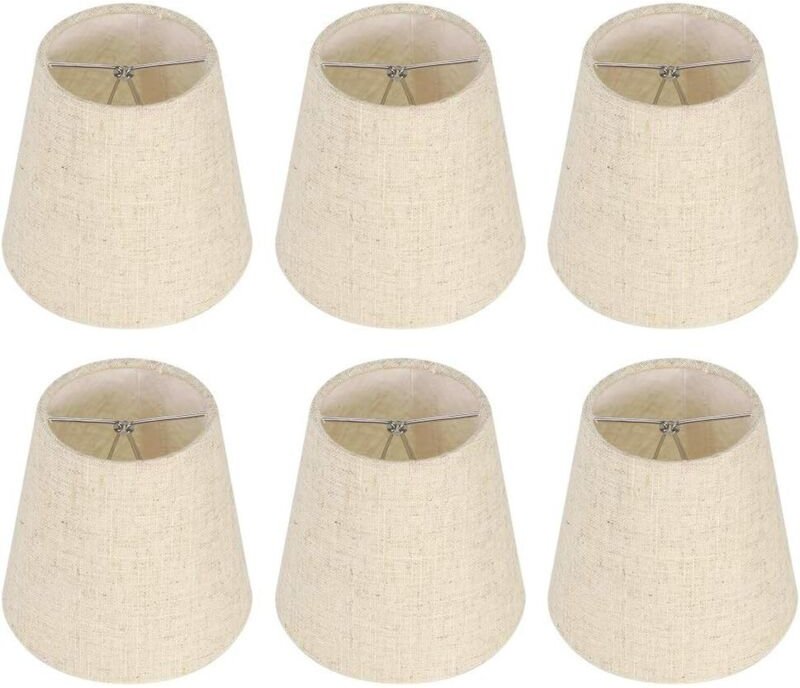 Aktion, Set mit 6 kleinen Lampenschirmen, Sackleinen-Fass-Lampenschirm, Clip-on-Glühbirne für Tisch- und Stehlampe, beig...