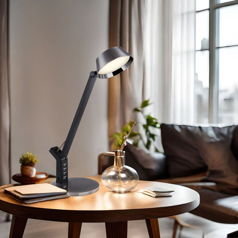 Schreibtischlampe led Tischleuchte usb schwarz dimmbar cct Touchdimmer beweglich, 1x led 8W 450Lm 3000-6300K, LxBxH 48x1...