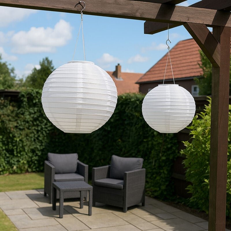Globo Lighting - Solarlampe Lampion Außenleuchte led Hängelampe Gartenleuchte weiß Hochzeit Partylaterne Gartendeko, Ede...