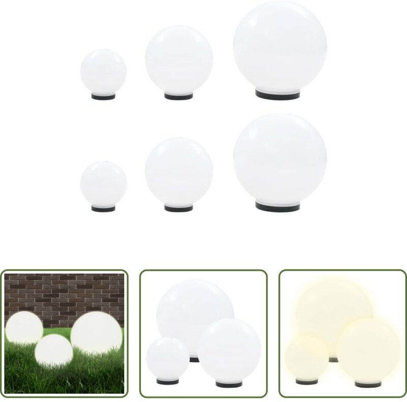LED-Gartenleuchten - 6 Stk. LED-Gartenleuchten-Set Kugelförmig 20/30/40 cm PMMA