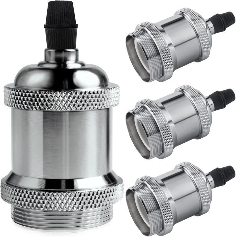 Vintage E27 Lampenfassung, Edison Retro-Pendelleuchte, massiver Keramikadapter, 4-teilige verchromte Fassung