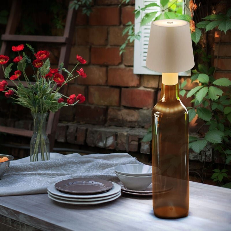 Tischlampe Flaschenleuchte led sandfarben Tischleuchte Gartenleuchte Außenlampe Terrassenlampe, 3W 130lm warmweiß, DxH 1...