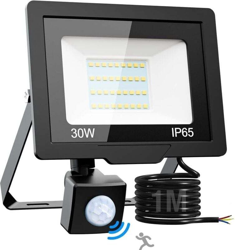 30-W-LED-Außenstrahler mit Bewegungsmelder, 6500 K/3000 lm, wasserdicht, für Terrasse, Garten, Garage, Hof, Lagerhalle, ...