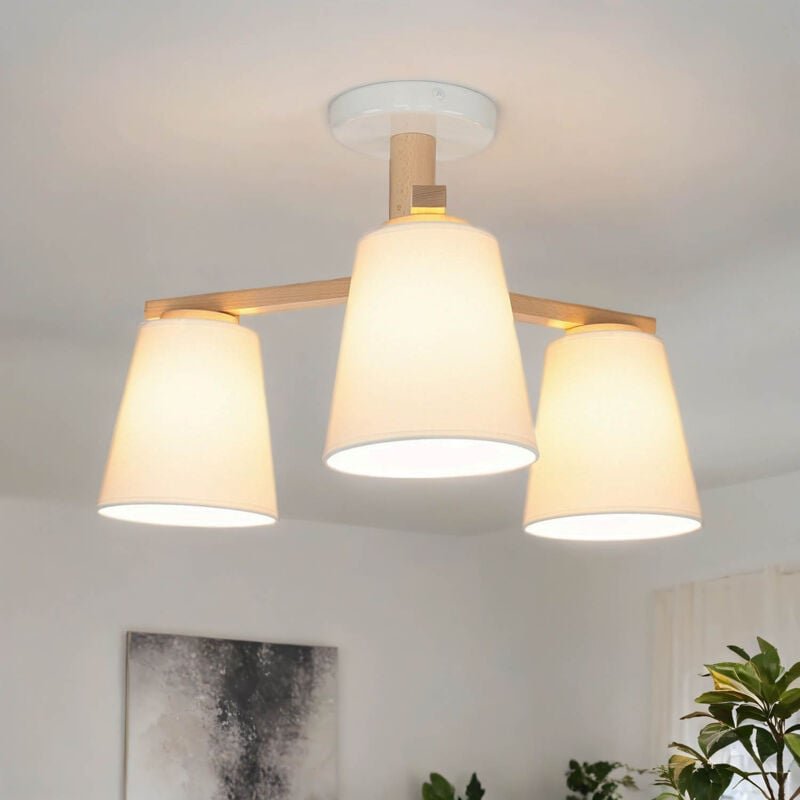 Licht-erlebnisse - Wohnliche Deckenlampe Stoff Holz Skandinavisch E27 Wohnzimmer Esszimmer
