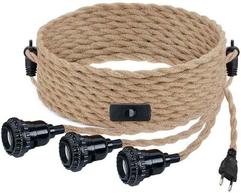 Thumbnail - DIY-Kronleuchter aus Hanfseil und Textilgarn, 3 x E27-Fassungen mit Stecker und Schalter, 9 Meter Kabel, für Esstisch, C...