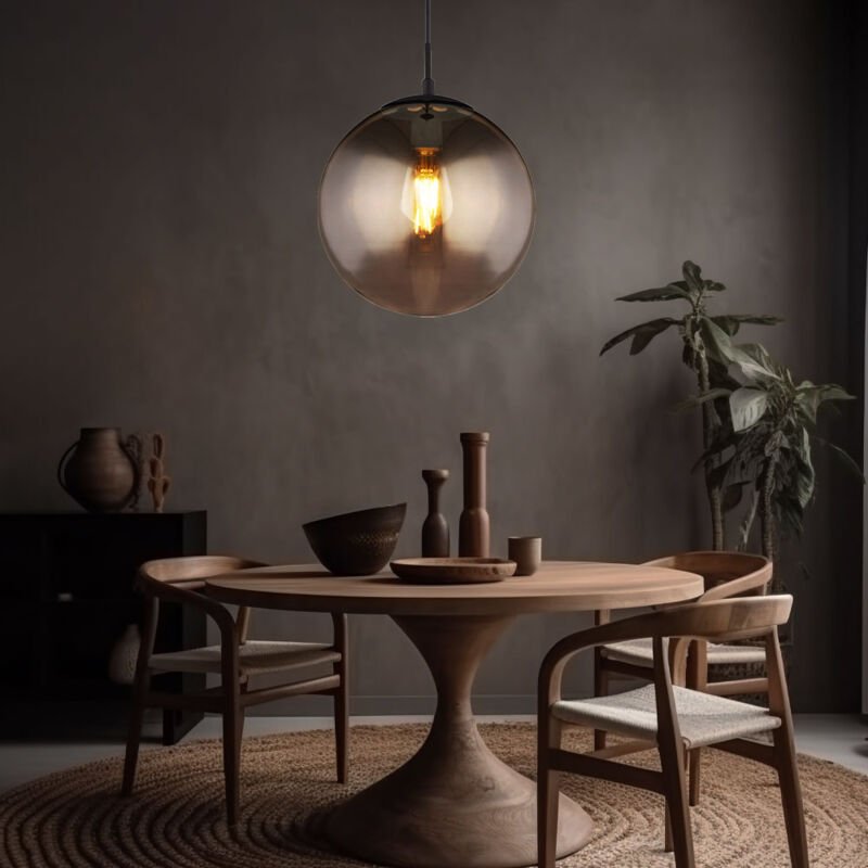 Kugel Design Decken Pendel Leuchte Filament rauch Wohn Zimmer Glas Lampe schwarz matt im Set inkl. led Leuchtmittel