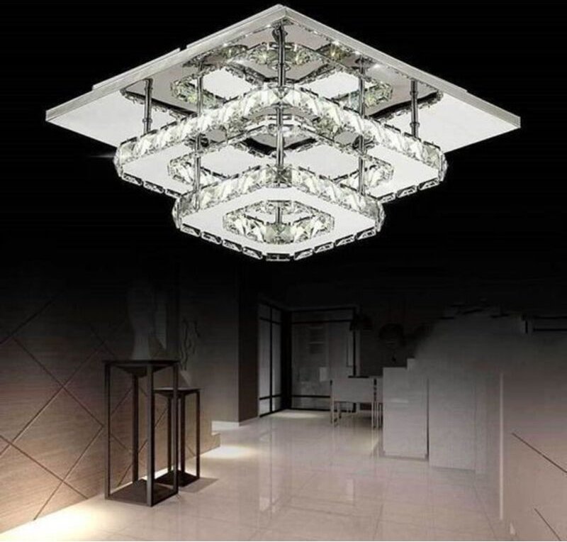 Moderne Kristall Deckenleuchte LED 30cm Quadrat Lampenschirm für Esszimmer Schlafzimmer Wohnzimmer Flur (Kühl Weiß) 