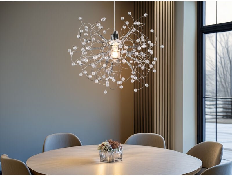 Ausgefallene LED Pendelleuchte Silber Chrom mit Acryl Kristall, Ø 52cm