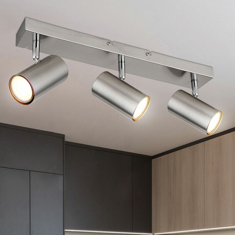 Etc-shop - Deckenlampe silber Deckenstrahler 3 Flammig Deckenleuchte Wohnzimmer nickel mit beweglichen Spots, Metall, 3x...