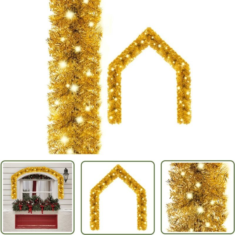 The Living Store Weihnachtsgirlande mit led 10 m Golden - Weihnachtsdeko - Lichterkette - LED-Lichterkette - Goldene Bel...
