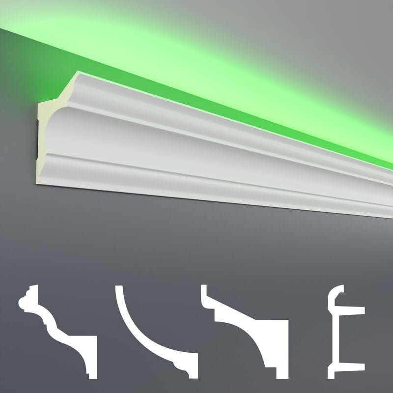 Thumbnail - LED Stuckleisten aus PU - lichtundurchlässig, Variantenvielfalt & vorgrundiert - Sparpakete: 50 Meter, LED-4 / 80x48mm