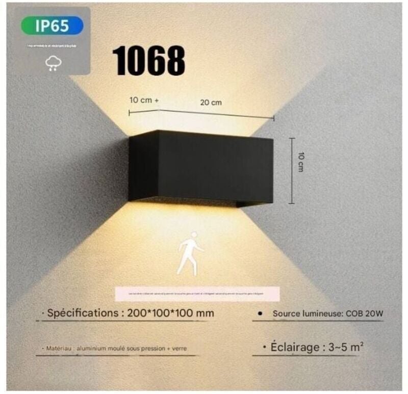 LED-Wandleuchte für den Innen- und Außenbereich mit Bewegungsmelder, 24 W, IP 65 wasserdichte Außenwandleuchte, warmweiß...