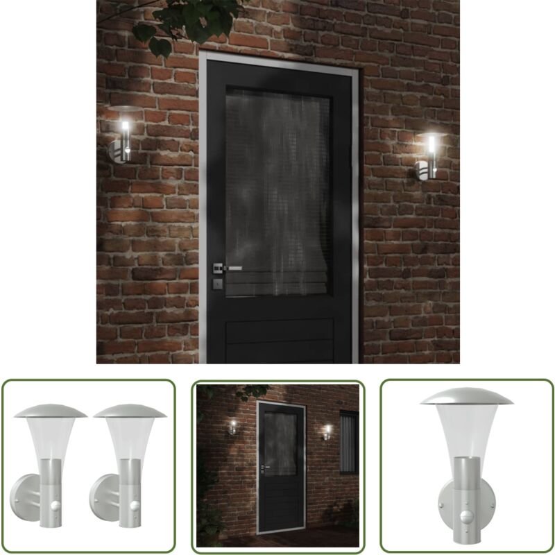 Außenwandleuchten mit Bewegungsmelder 2 Stk. Silbern Edelstahl - Outdoor-Beleuchtung - Wandleuchte - Bewegungsmelder - E...