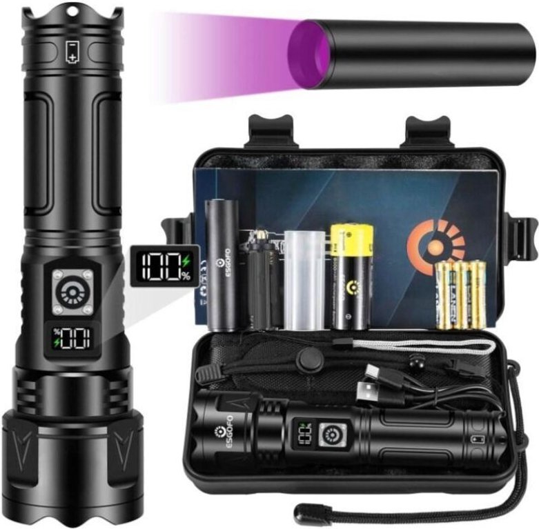 Ultrahelle LED-Taschenlampe, 100.000 Lumen, USB-C-Ladeanschluss, multifunktionale taktische Taschenlampe mit großer Reic...