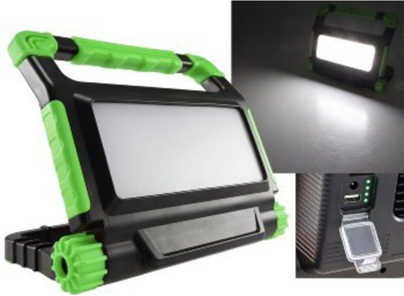 LED Akku Baustrahler 50 Watt 4200 Lumen I 4500K Neutralweiß I Powerbank Funktion I IP54 Schutz gegen Wasser I Weisses Li...