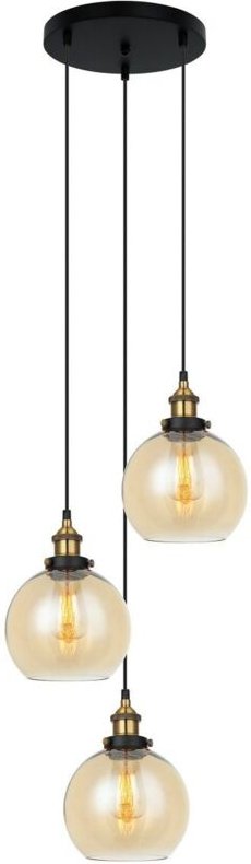 Cardena - Industrie- und Retro-Anhänger schwarz, Gold 3 Light mit Bernsteinfarbton, E27 dimmbar - Italux