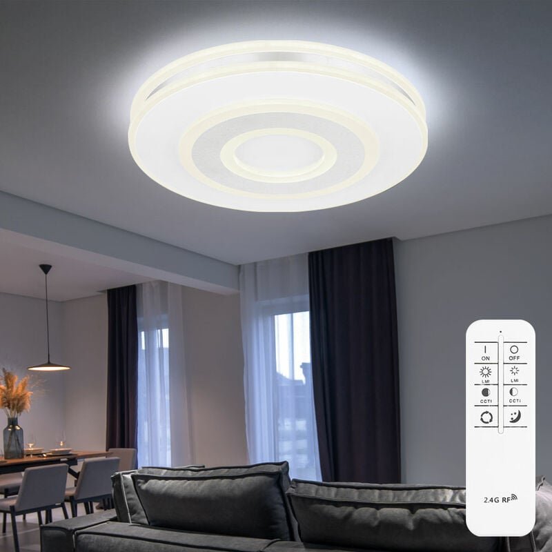 Led Deckenleuchte mit Fernbedienung Deckenlampe dimmbar Wohnzimmerleuchte weiß, cct, 48W 3800Lm warmweiß-kaltweiß, DxH 4...