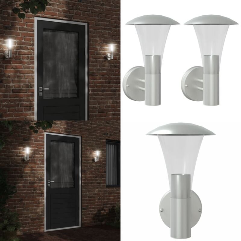 Außenwandleuchten 2 Stk. Silbern Edelstahl - Gartenleuchte - Außeleuchte - Wandleuchte - LED-Leuchte - Edelstahlleuchte ...