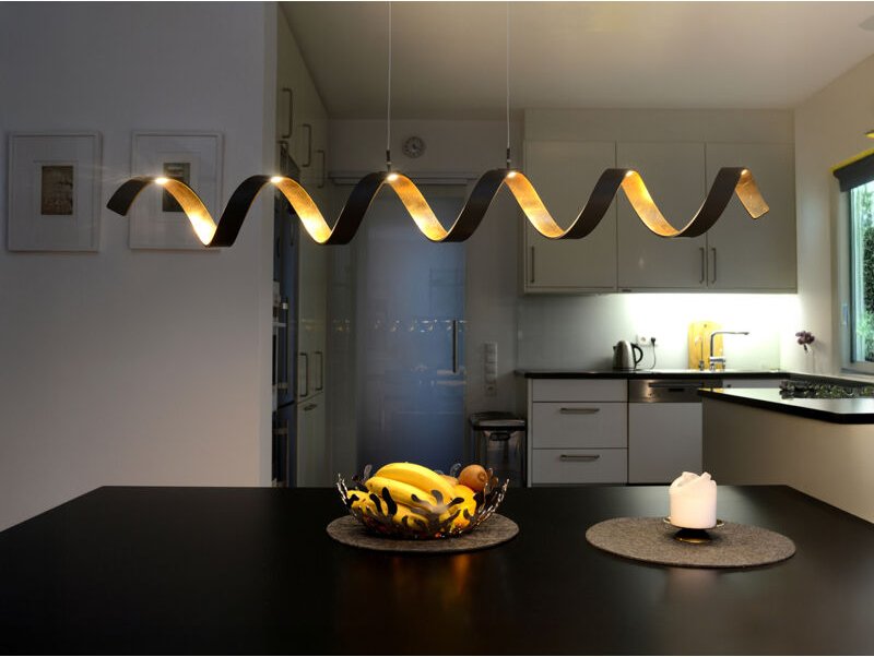 Ausgefallene LED Pendelleuchte HELIX Schwarz / Gold, Breite 125cm