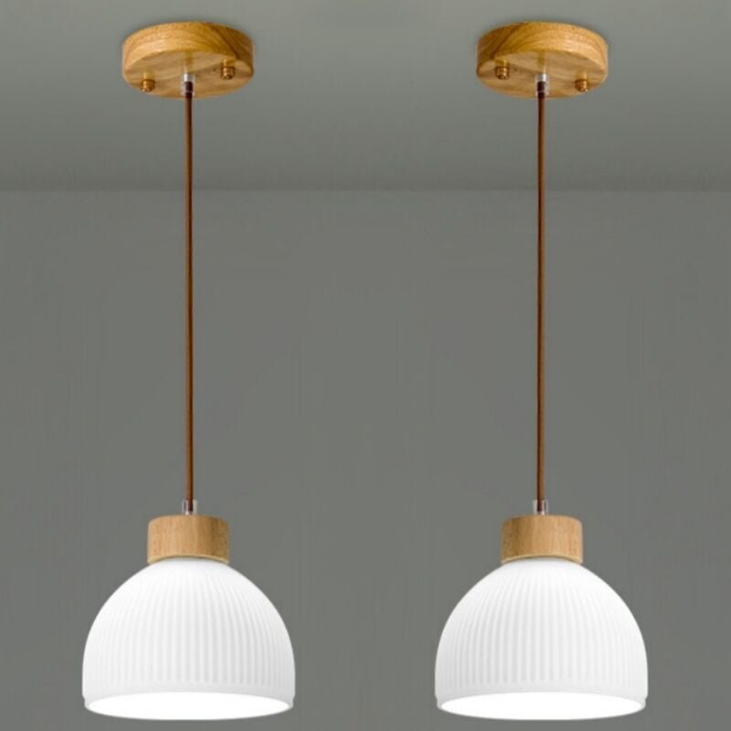 E27 Modern Pendelleuchte Höhenverstellbar Hängelampe Glas Holz Deckenleuchte Lampenschirm Ø18CM 2 Stücke