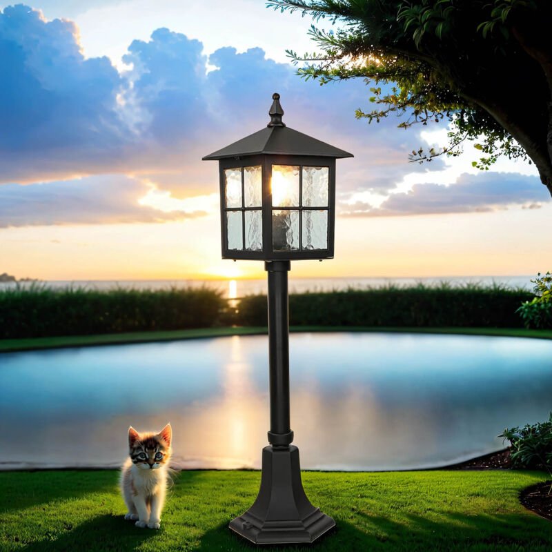 Stehlampe außen Haus Hof IP43 Schwarz E27 76 cm Glas Metall Rustikal Wegeleuchte