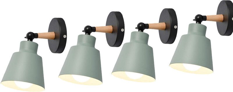 4er Wandleuchte Holz, Moderne Wandlampe Innen mit Metall Lampenschirm, Wandstrahler Art Licht Decor für Wohnzimmer Schla...