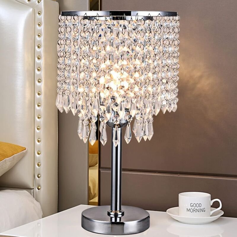 Kristall Tischlampe Nachttischlampe Kristallglas, Runder Standfuß Elegante Moderne Tischlampen Heimtischlampe Deko Lampe...