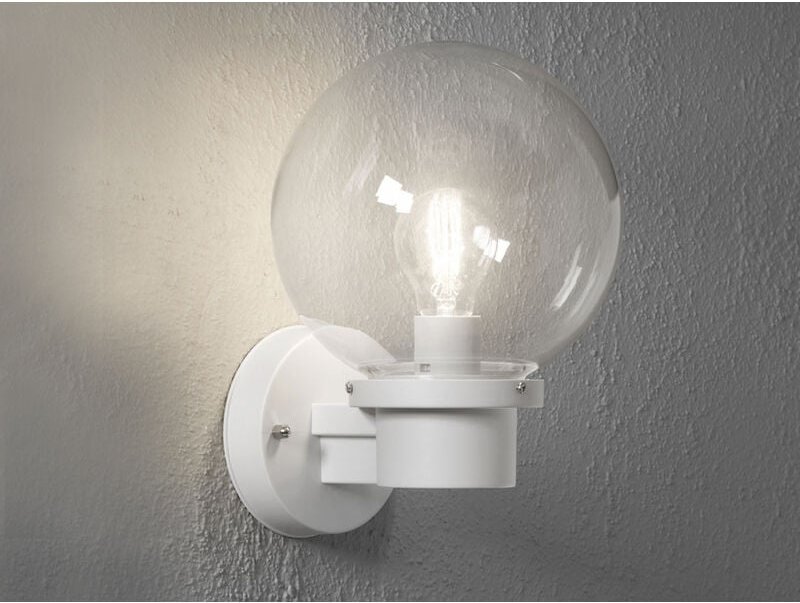 Konstsmide - led Außenwandleuchte, Weiß, Höhe 29cm mit Glas Kugel ø 20cm