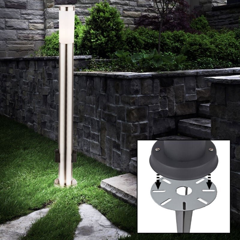 Außenstehlampe silber Erdspieß Wegeleuchte Edelstahl Gartenlampe 2x Außensteckdose, 1x E27, DxH 7,6 x 110 cm