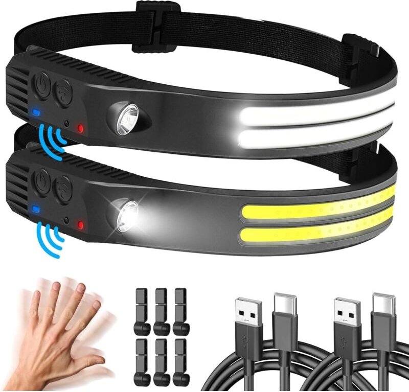 Thumbnail - Extrem leistungsstarke LED-Stirnlampe, 2er-Pack, 230°-Weitwinkel-Stirnlampe mit 6 Leuchtmodi, 2x wasserdichte LED-Stirnl...