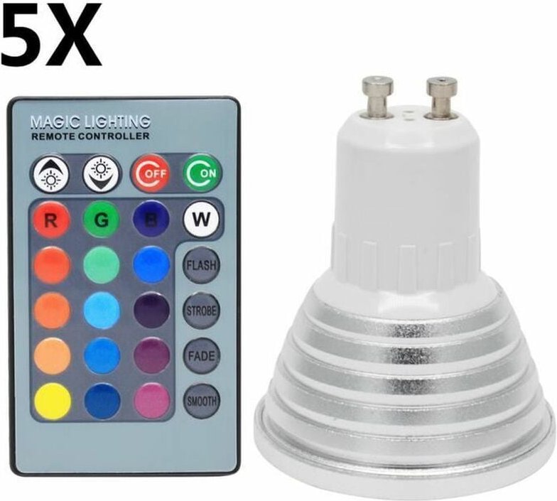 FOREHILL 5X GU10 3W RGB LED-Farblampe, 16 Farbwechseloptionen, AC85-265V mit Infrarot-Fernbedienung