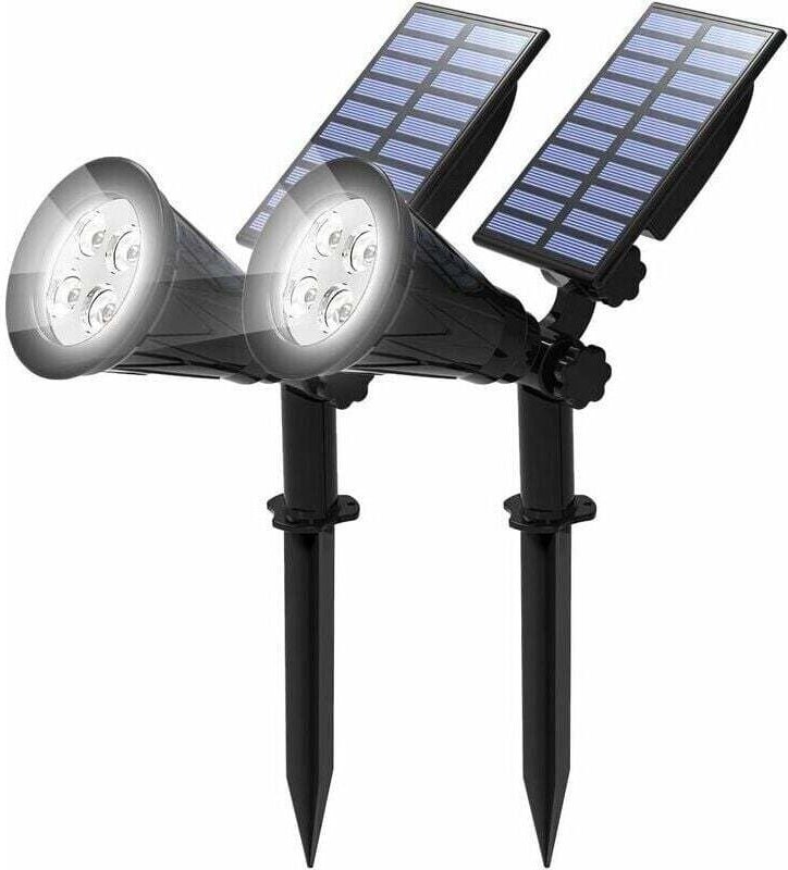 2 Pack Projecteur Solaire LED Étanche 4 Lumières Jardin Extérieur Sécurité Éclairage Paysage Noël