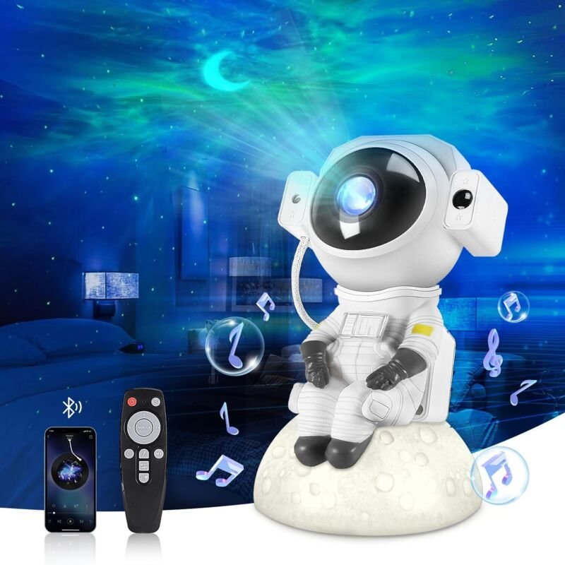 Verbesserter Astronauten-Galaxienprojektor, Sternenprojektor-Nachtlicht mit Musik, Fernbedienung und um 360° verstellbar...