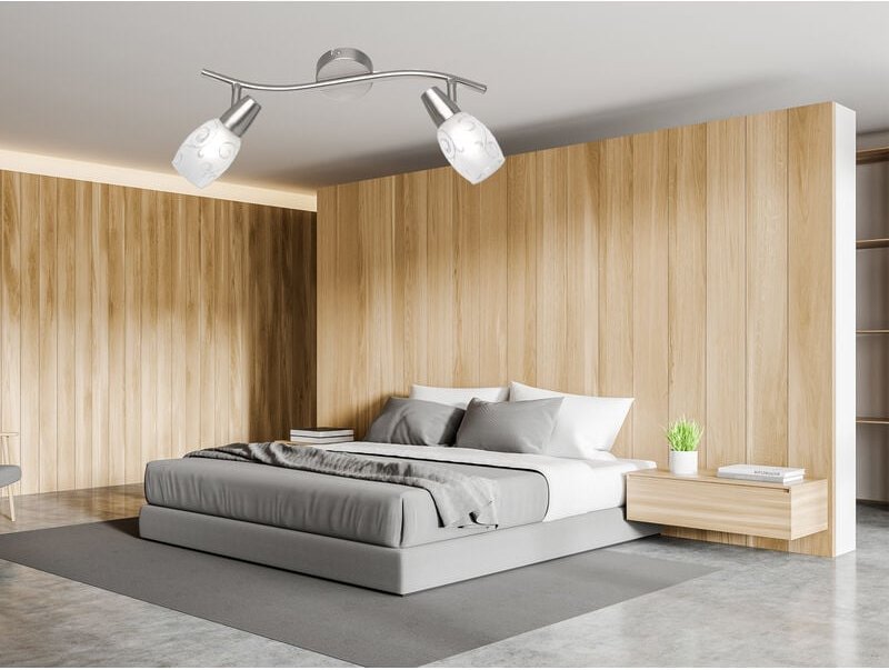 Meinewunschleuchte - led Deckenstrahler 2-flammig dimmbar, Silber mit Dekorglas, Breite 39cm