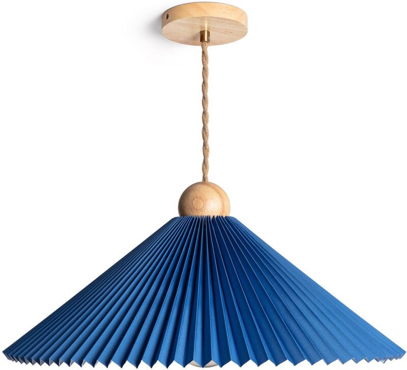 Hängelampe Holz und Stoff Luanda Dunkles Blau