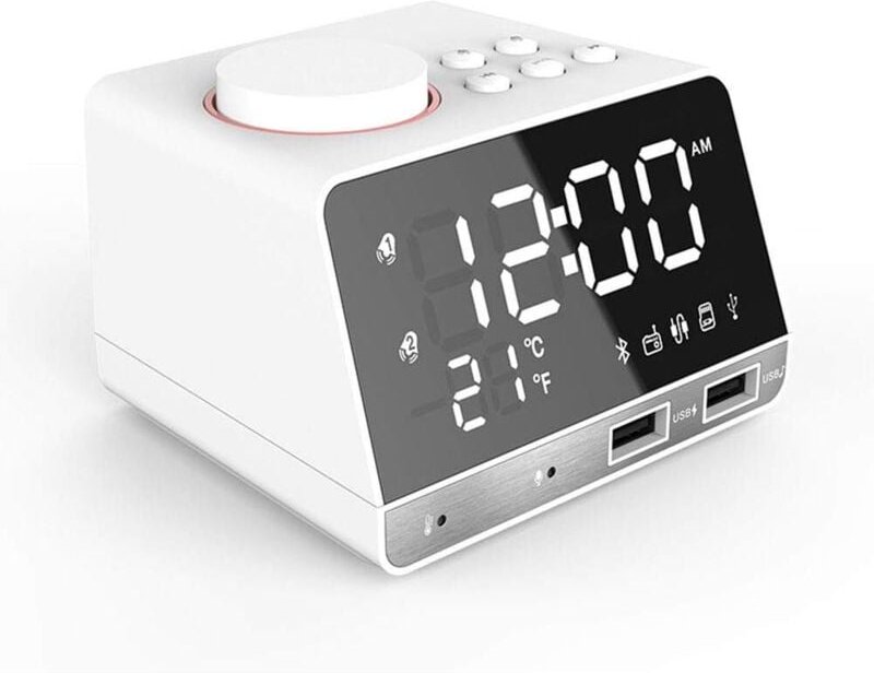LED-Digitalwecker, Bluetooth-Basslautsprecher, FM-Radio, 2 USB-Ladegeräte, Nachttischuhren, Musik-Player, Schlummerfunkt...