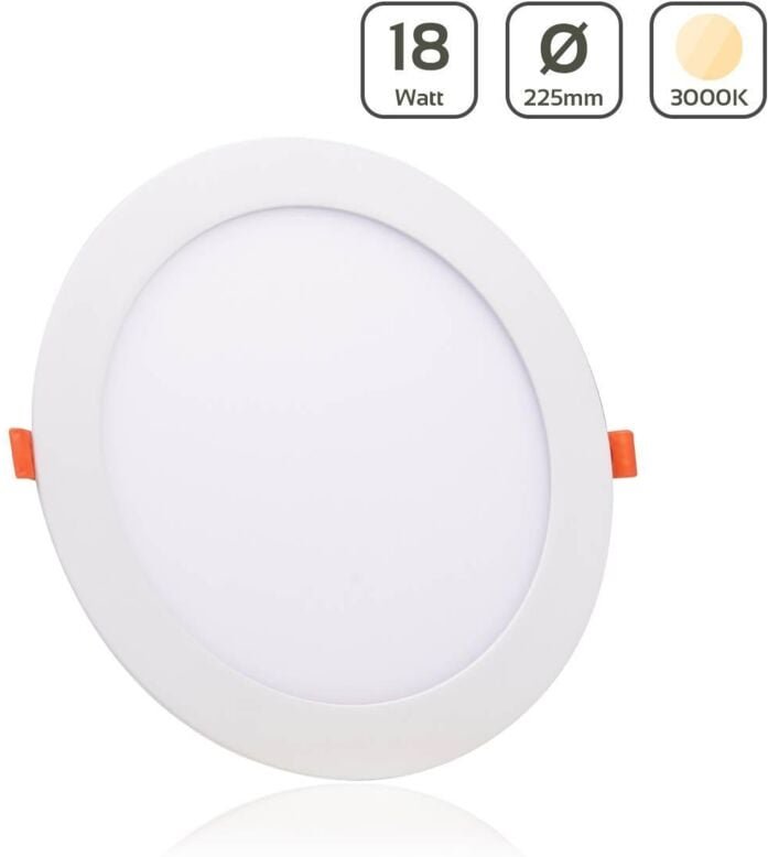 LED Panel Einbaustrahler rund weiss - Lichtfarbe: Warmweiß 3000K - Ausführung: 18W Ø225mm Ausschnitt Ø205mm