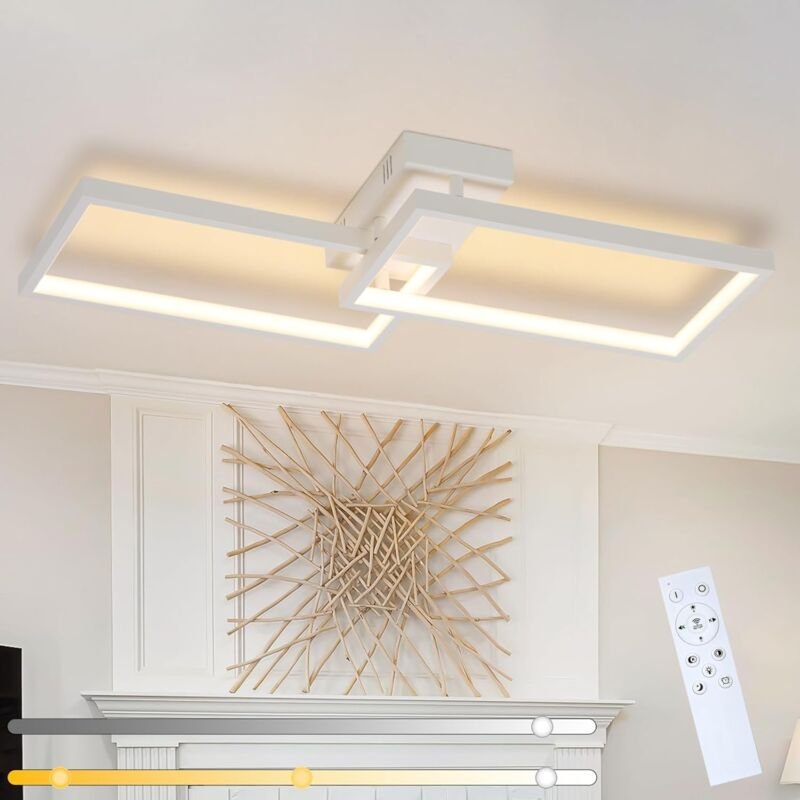 Led Deckenleuchte Wohnzimmer Deckenlampe Modern Dimmbar 80CM Wohnzimmerlampe Weiß mit Fernbedienung 48W Schlafzimmerlamp...