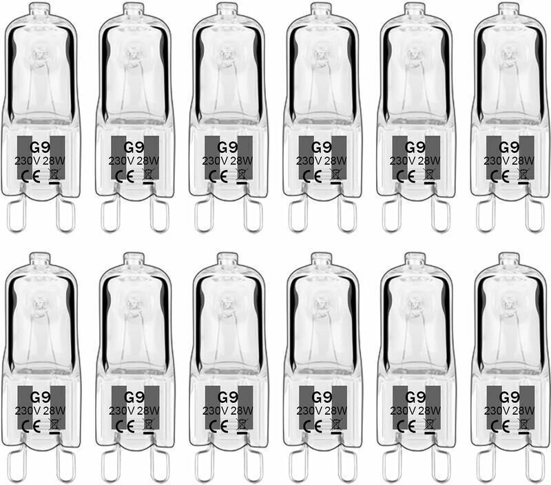12 Stück G9-Halogenlampen, G9-Leuchtmittel 230 V 28 W 480 lm, 2800 K warmweiß, dimmbare Kapsellampen, flimmerfrei