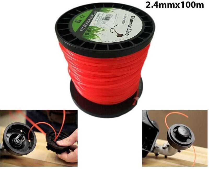 Trade Shop Traesio - Trade Shop - Runde Motorsense Schnur 2,4 mm 100 mt Rolle Rasenmäher Kabel rot Strang -