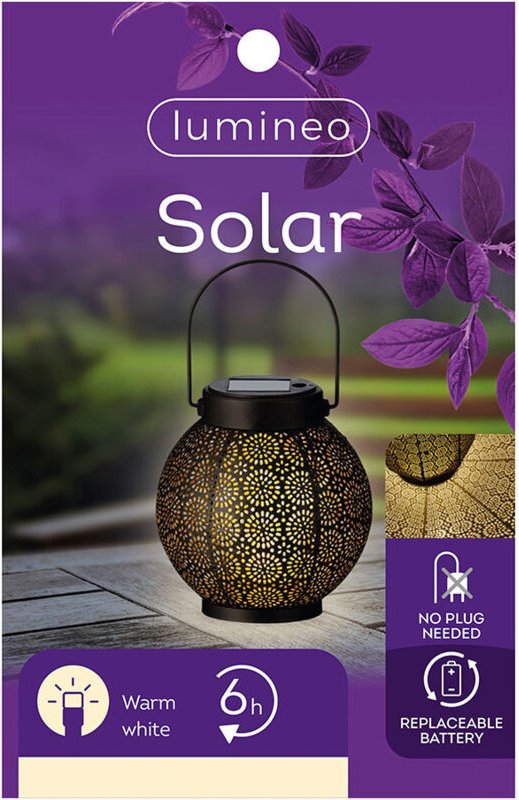 Laterne solar led of Metall, Farbe schwarz, Dämmerungsschalter, Durchmesser of der Kugel, ca. 14 cm.