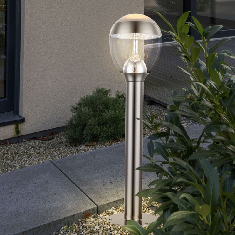 Stehleuchte Sockelleuchte Außenlampe Wegeleuchte Gartenlampe Balkon, IP44, Edelstahl silber klar satiniert, 1x led 9W 75...